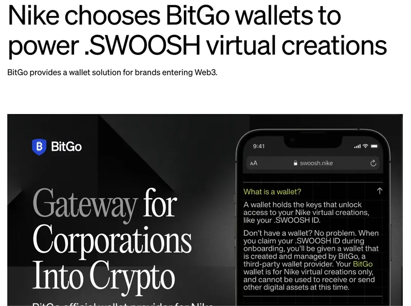 Nike chooses BitGo wallets to power .SWOOSH