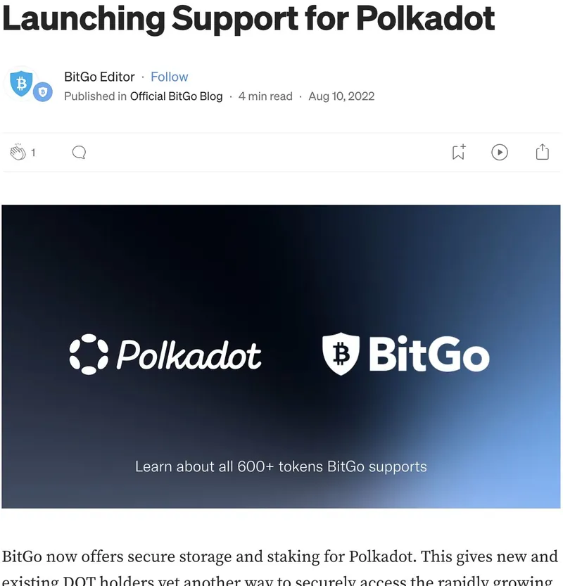 BitGo launching support for Polkadot