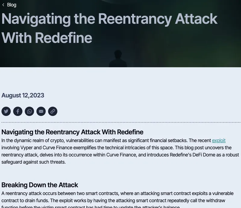 Navigating the Reentrancy Attack With Redefine blog post