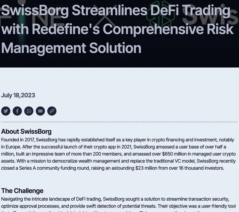 SwissBorg and Redefine case study